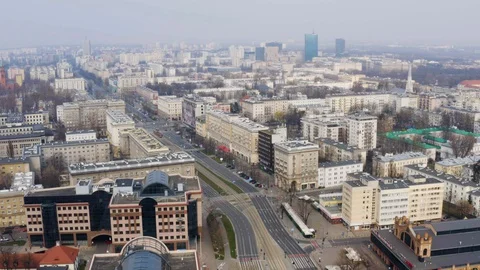Drone 4k. View of city during Coronavirus. Warsaw in Poland Stock Footage 129041475