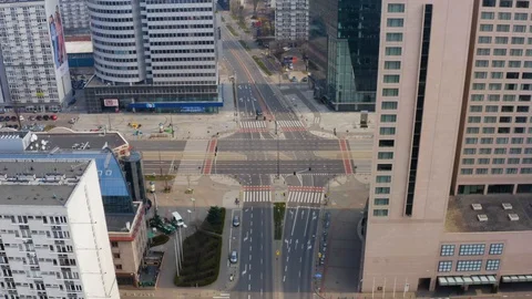 Drone 4k. View of city during Coronavirus. Warsaw in Poland Stock Footage 129041516