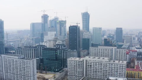 Drone 4k. View of city during Coronavirus. Warsaw in Poland Stock Footage 129041580