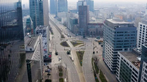 Drone 4k. View of city during Coronavirus. Warsaw in Poland Stock Footage 129041628