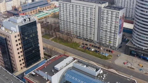 Drone 4k. View of city during Coronavirus. Warsaw in Poland Stock Footage 129041649