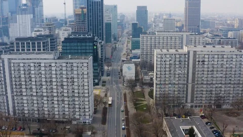 Drone 4k. View of city during Coronavirus. Warsaw in Poland Stock Footage 129041651