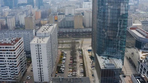 Drone 4k. View of city during Coronavirus. Warsaw in Poland Stock Footage 129041822