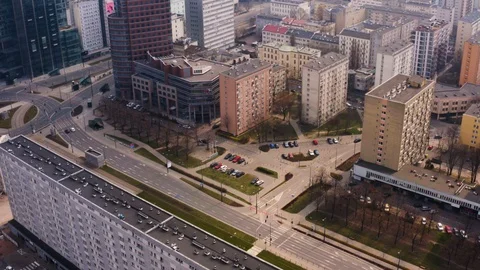 Drone 4k. View of city during Coronavirus. Warsaw in Poland Stock Footage 129042007