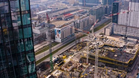 Drone 4k. View of city during Coronavirus. Warsaw in Poland Stock Footage 129042036