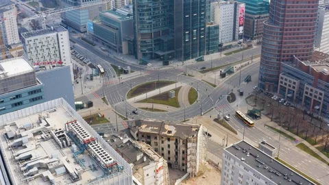 Drone 4k. View of city during Coronavirus. Warsaw in Poland Stock Footage 129042060