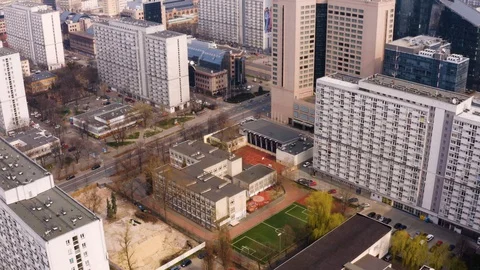 Drone 4k. View of city during Coronavirus. Warsaw in Poland Stock Footage 129042101