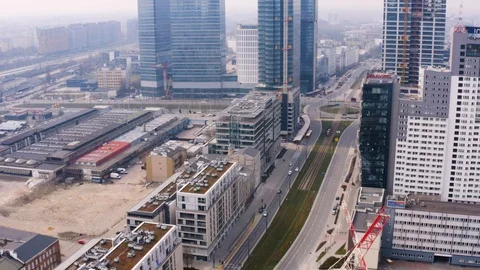 Drone 4k. View of city during Coronavirus. Warsaw in Poland Stock Footage 129042286