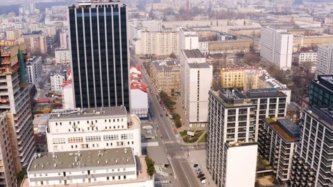 Drone 4k. View of city during Coronavirus. Warsaw in Poland Stock Footage 129042397