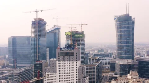 Drone 4k. View of city during Coronavirus. Warsaw in Poland Stock Footage 129042415