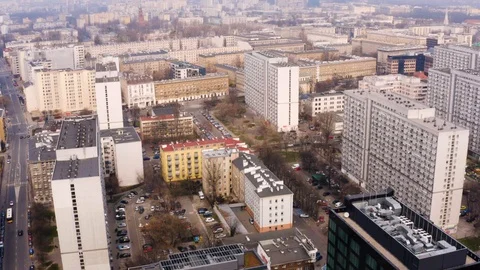 Drone 4k. View of city during Coronavirus. Warsaw in Poland Stock Footage 129042421