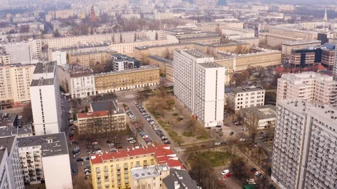 Drone 4k. View of city during Coronavirus. Warsaw in Poland Stock Footage 129042427