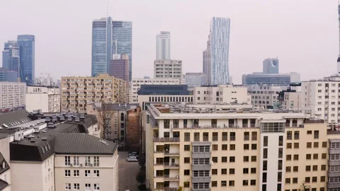 Drone 4k. View of city during Coronavirus. Warsaw in Poland Stock Footage 129042504