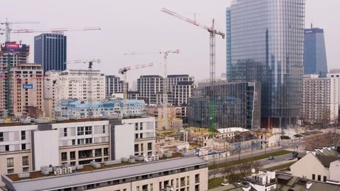 Drone 4k. View of city during Coronavirus. Warsaw in Poland Stock Footage 129042652