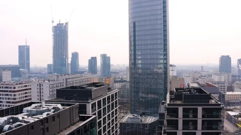 Drone 4k. View of city during Coronavirus. Warsaw in Poland Stock Footage 129042776