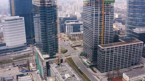 Drone 4k. View of city during Coronavirus. Warsaw in Poland Stock Footage 129042805