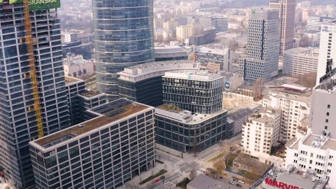 Drone 4k. View of city during Coronavirus. Warsaw in Poland Stock Footage 129043149