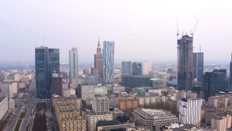 Drone 4k. View of city during Coronavirus. Warsaw in Poland Stock Footage 129043202