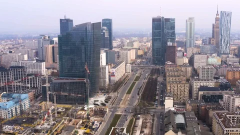 Drone 4k. View of city during Coronavirus. Warsaw in Poland Stock Footage 129043322