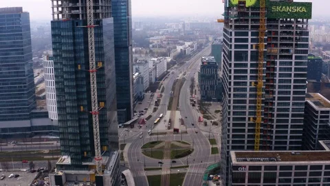 Drone 4k. View of city during Coronavirus. Warsaw in Poland Stock Footage 129043384