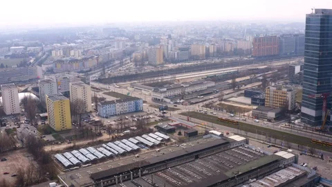 Drone 4k. View of city during Coronavirus. Warsaw in Poland Stock Footage 129043401