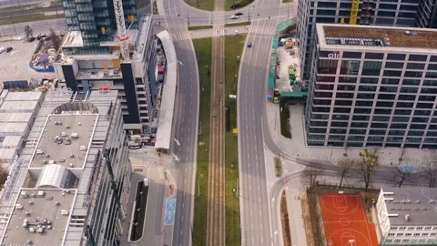Drone 4k. View of city during Coronavirus. Warsaw in Poland Stock Footage 129043528