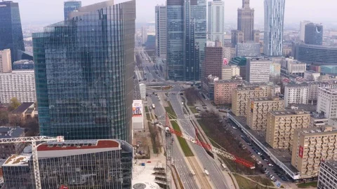 Drone 4k. View of city during Coronavirus. Warsaw in Poland Stock Footage 129043724