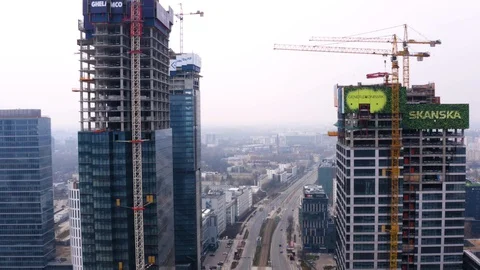 Drone 4k. View of city during Coronavirus. Warsaw in Poland Stock Footage 129043847