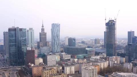 Drone 4k. View of city during Coronavirus. Warsaw in Poland Stock Footage 129043949