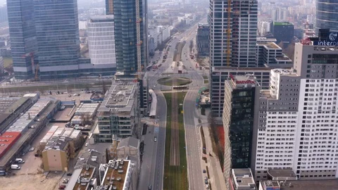 Drone 4k. View of city during Coronavirus. Warsaw in Poland Stock Footage 129044088