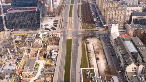 Drone 4k. View of city during Coronavirus. Warsaw in Poland Stock Footage 129044355