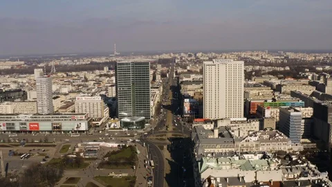 Drone 4k. View of city during Coronavirus. Warsaw in Poland Stock Footage 129150717