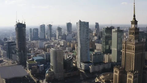 Drone 4k. View of city during Coronavirus. Warsaw in Poland Stock Footage 129151635