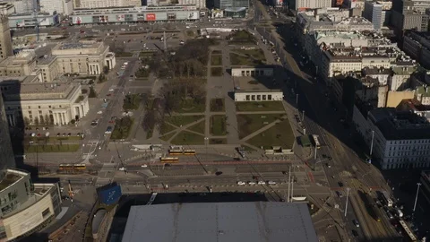 Drone 4k. View of city during Coronavirus. Warsaw in Poland Stock Footage 129151719