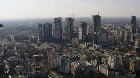 Drone 4k. View of city during Coronavirus. Warsaw in Poland Stock Footage 129152007