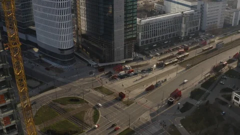 Drone 4k. View of city during Coronavirus. Warsaw in Poland Stock Footage 129152644