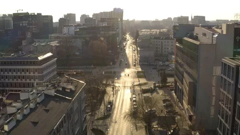 Drone 4k. View of city during Coronavirus. Warsaw in Poland Stock Footage 129152759