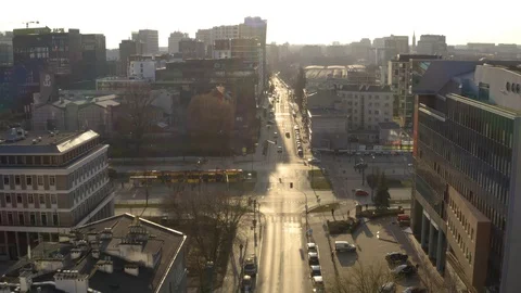 Drone 4k. View of city during Coronavirus. Warsaw in Poland Stock Footage 129152867