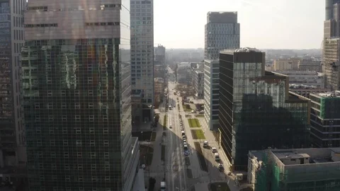 Drone 4k. View of city during Coronavirus. Warsaw in Poland Stock Footage 129153380