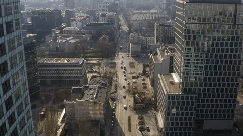 Drone 4k. View of city during Coronavirus. Warsaw in Poland Stock Footage 129153430