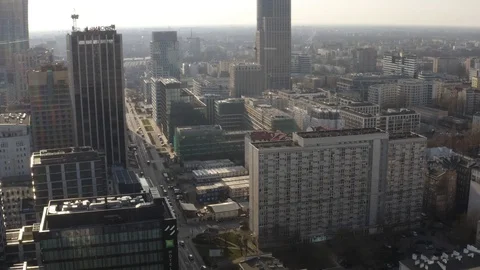 Drone 4k. View of city during Coronavirus. Warsaw in Poland Stock Footage 129216271