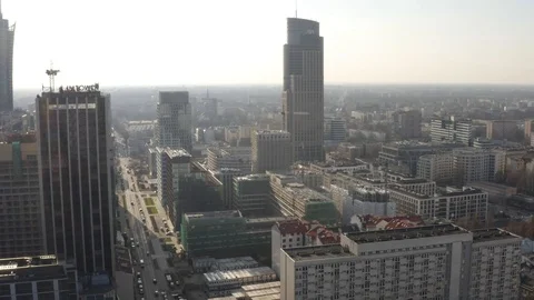Drone 4k. View of city during Coronavirus. Warsaw in Poland Stock Footage 129216345