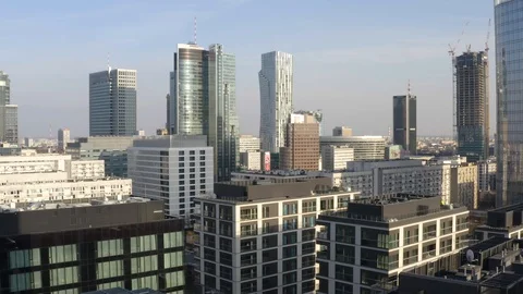 Drone 4k. View of city during Coronavirus. Warsaw in Poland Stock Footage 129216399