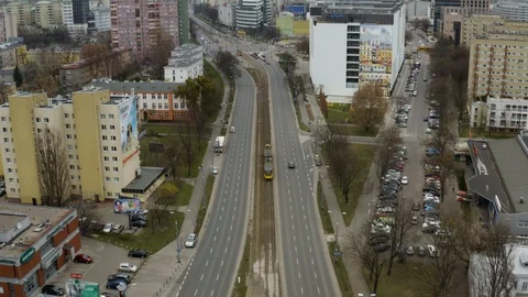 Drone 4k. View of city during Coronavirus. Warsaw in Poland Stock Footage 129217796