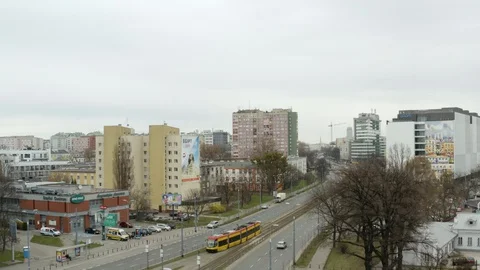 Drone 4k. View of city during Coronavirus. Warsaw in Poland Stock Footage 129217862
