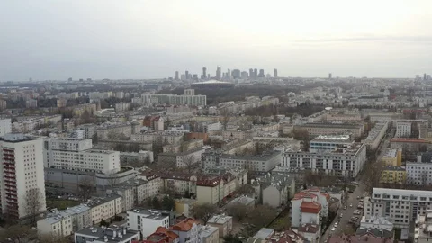 Drone 4k. View of city during Coronavirus. Warsaw in Poland Stock Footage 129218049
