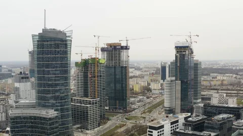 Drone 4k. View of city during Coronavirus. Warsaw in Poland Stock Footage 129219079