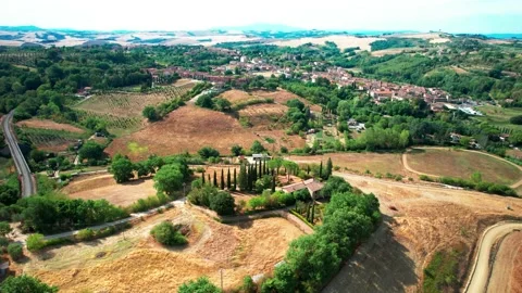 Drone 4K view Typical Italian-Siena hill panorama approach Stock Footage 230994920