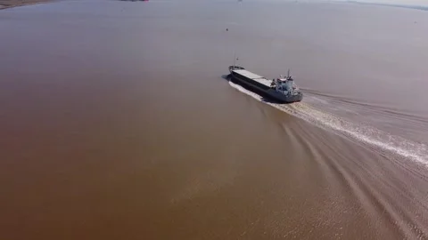 Drone 50fps. Empty container ship on the river hull. Hull.UK 10.4.2026 Stock Footage 333481088