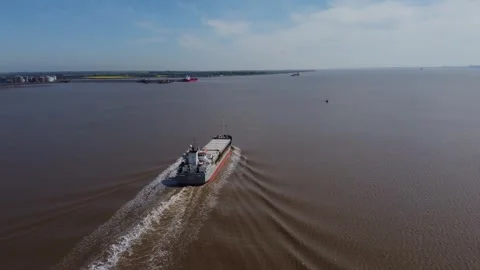 Drone 50fps. Empty container ship on the river hull. Hull.UK 10.4.2026 Stock Footage 333496475